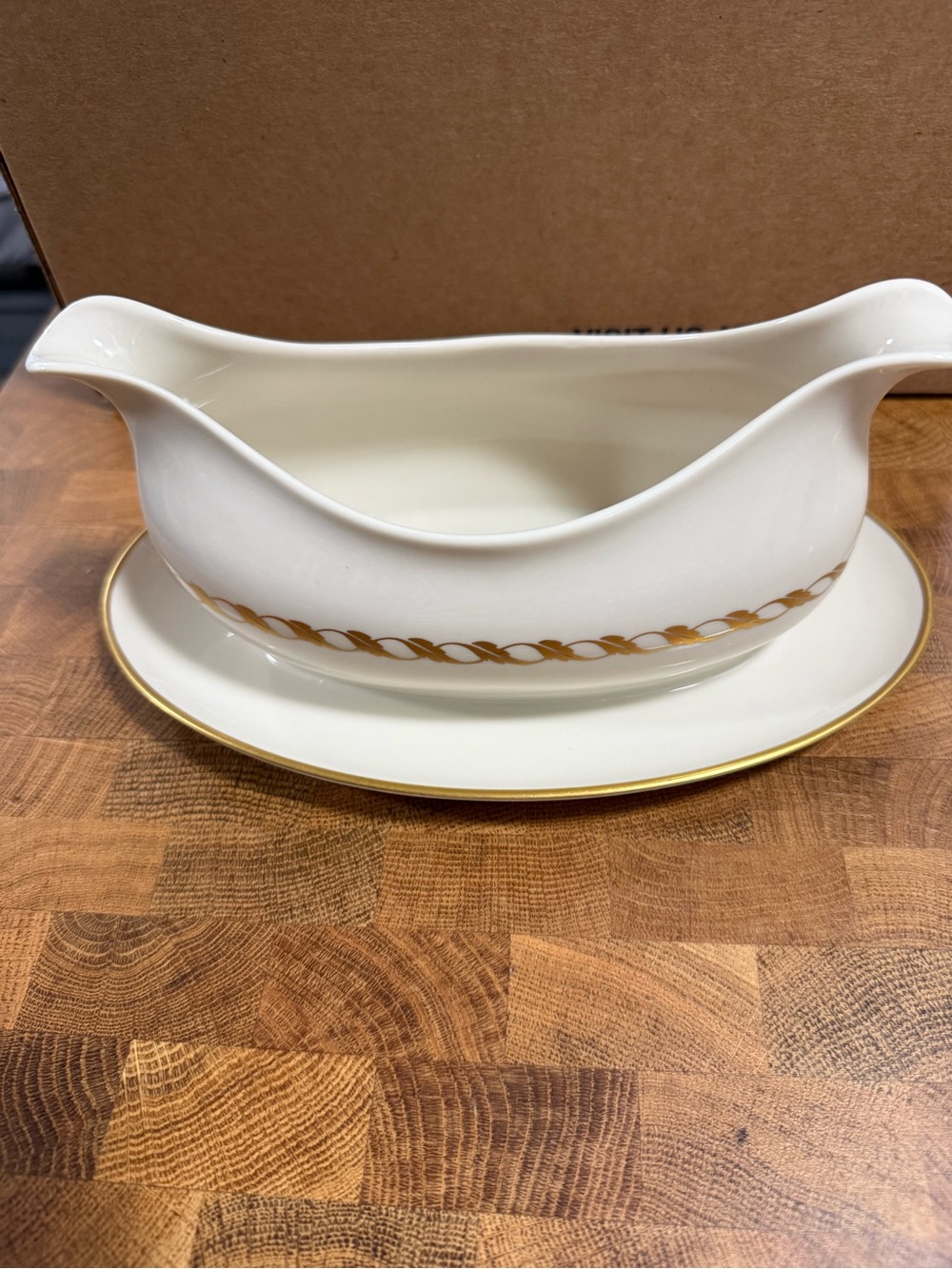 Franciscan Cream and Gold Rope-Trim Gravy Boat with Saucer